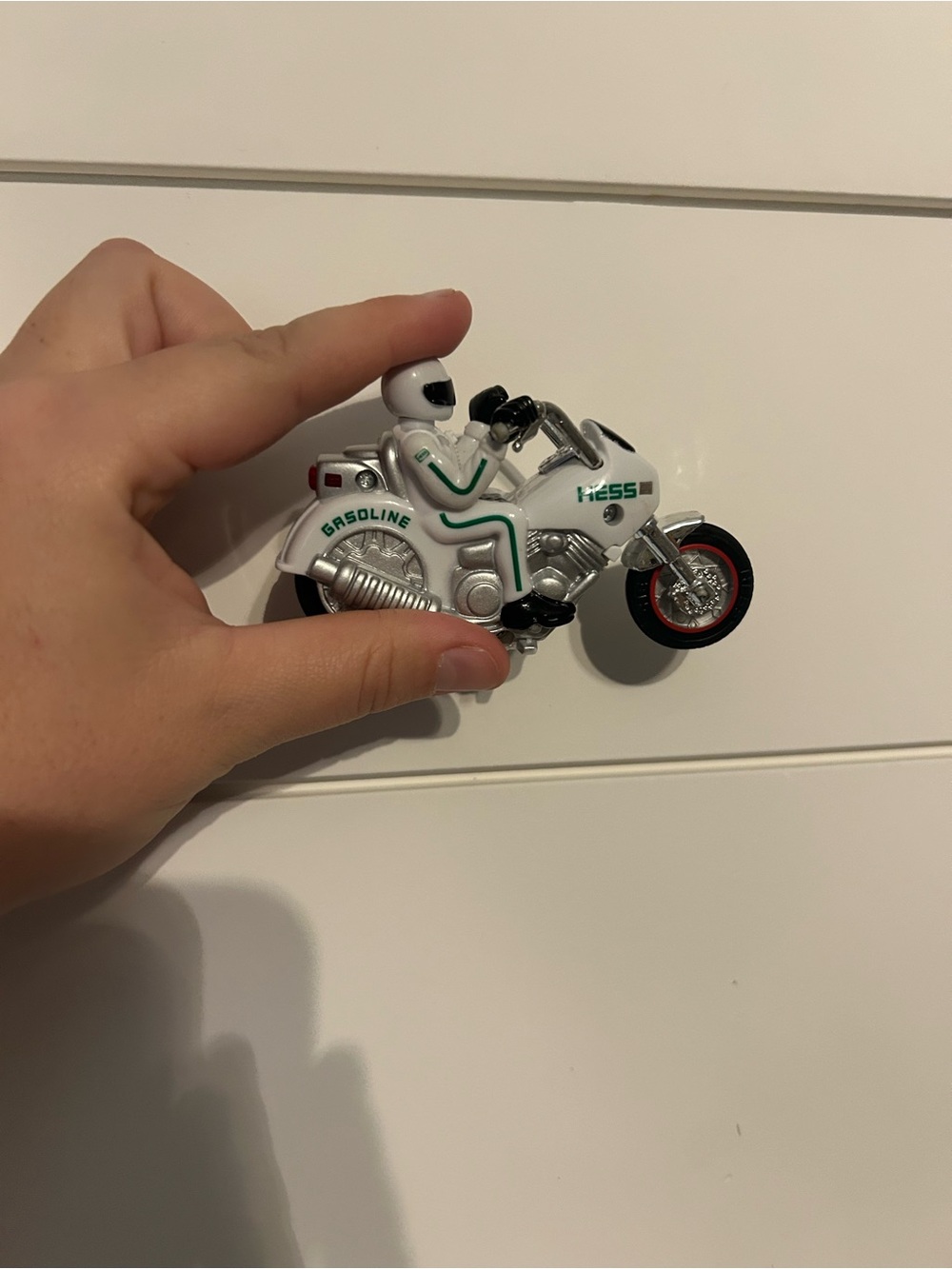 White and green Hess Motorcycle Toy - Kids Collectible
